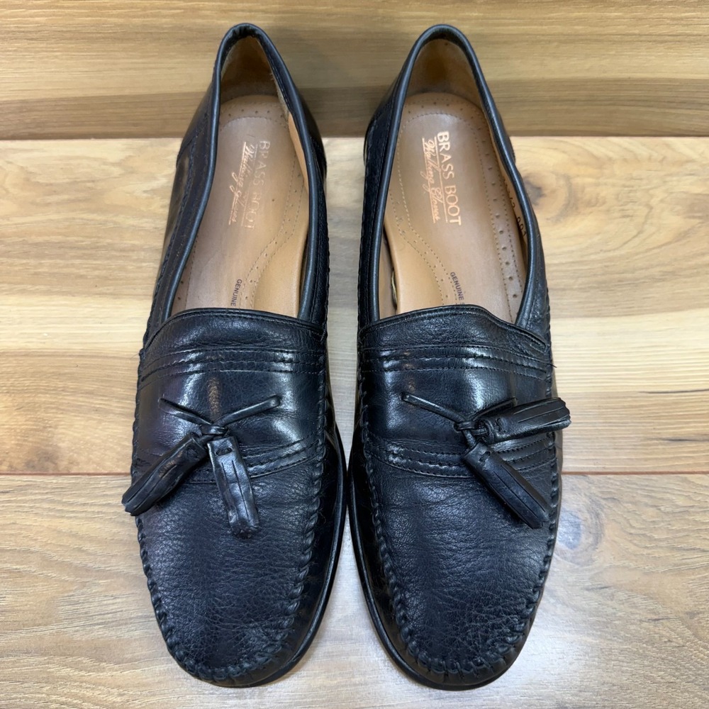 BRASSBOOT Walking Gloves Mens‎ 10.5 M Black Leather Tassel Loafers Dress Shoes - Picture 5 of 11
